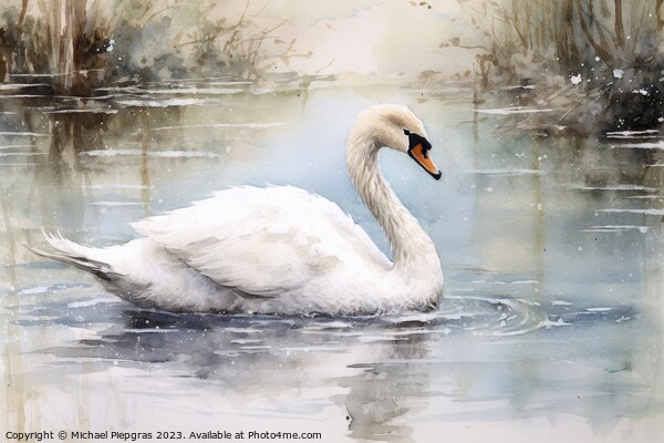 Watercolor painting of a swan on a white background. Picture Board by Michael Piepgras