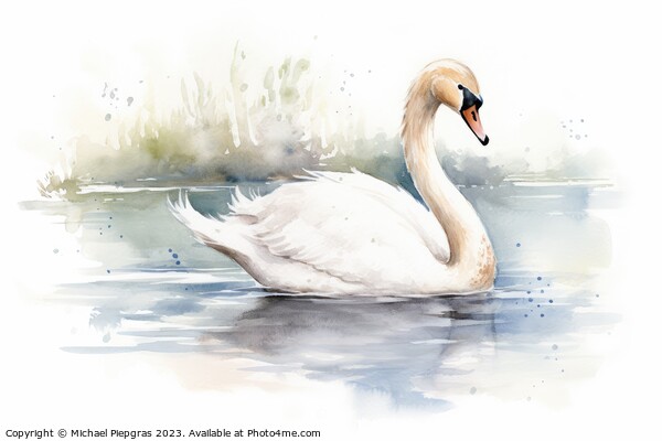 Watercolor painting of a swan on a white background. Picture Board by Michael Piepgras