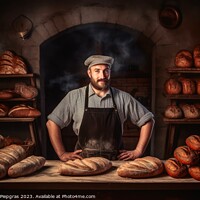 Buy canvas prints of A baker baking bread in a bakery created with generative AI tech by Michael Piepgras