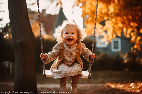 A cheerful and happy smiling child on a swing created with gener Picture Board by Michael Piepgras