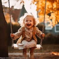 Buy canvas prints of A cheerful and happy smiling child on a swing created with gener by Michael Piepgras
