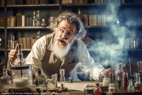A crazy physicist at work in his laboratory created with generat Picture Board by Michael Piepgras
