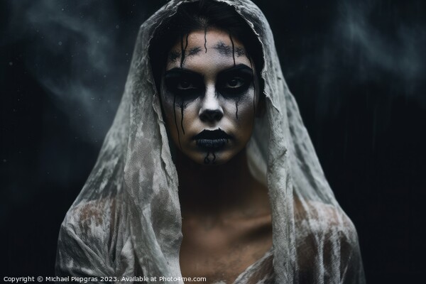 A creepy woman with a dark spooky make up created with generativ Picture Board by Michael Piepgras