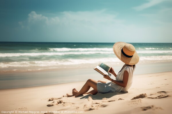 A woman at a tropical beach relaxing while reading a book create Picture Board by Michael Piepgras