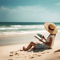 Buy canvas prints of A woman at a tropical beach relaxing while reading a book create by Michael Piepgras