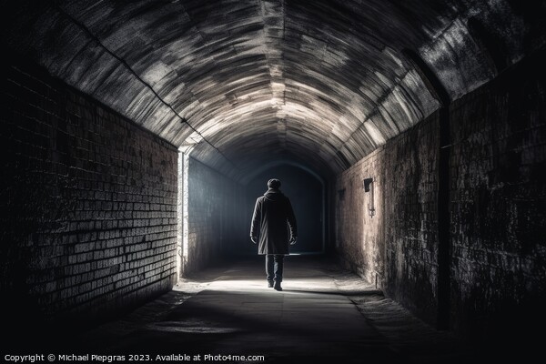 Back view of a lonely person in a tunnel  created with generativ Picture Board by Michael Piepgras