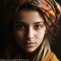 Buy canvas prints of Close up view of a young woman with a headscarf created with gen by Michael Piepgras