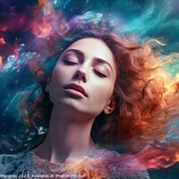 Buy canvas prints of Ethereal and mesmerizing woman portrait in a galaxy environment  by Michael Piepgras