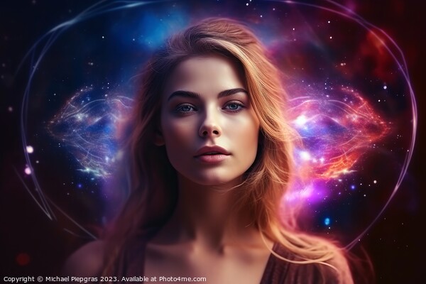 Ethereal and mesmerizing woman portrait in a galaxy environment  Picture Board by Michael Piepgras