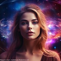 Buy canvas prints of Ethereal and mesmerizing woman portrait in a galaxy environment  by Michael Piepgras