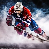 Buy canvas prints of Mesmerizing ice hockey player in a cloud of exploding ice create by Michael Piepgras