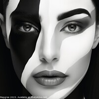 Buy canvas prints of Portrait of a woman with a black and white makeup separating the by Michael Piepgras