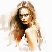 Buy canvas prints of Watercolor portrait of a woman on a white background created wit by Michael Piepgras