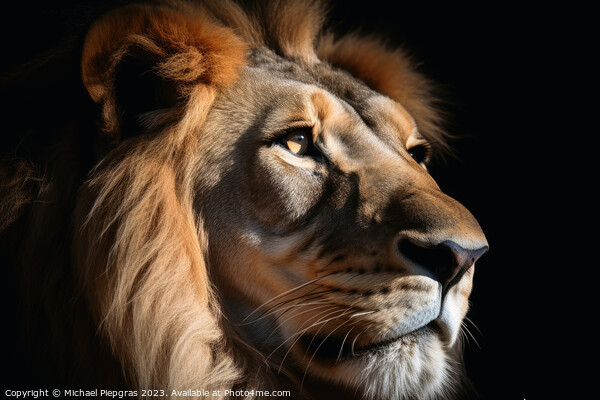 A closeup of a male Lion on a black background created with gene Picture Board by Michael Piepgras