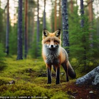 Buy canvas prints of A fox in a mixed forest created with generative AI technology. by Michael Piepgras