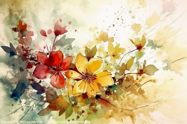 Abstract artwork of flowers in watercolor style with a paper tex Picture Board by Michael Piepgras