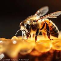 Buy canvas prints of Close up of a bee on honey created with generative AI technology by Michael Piepgras