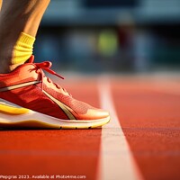 Buy canvas prints of Close up of a human sport shoes on a sports field created with g by Michael Piepgras