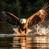 Buy canvas prints of Eagle catching fish in a lake created with generative AI technol by Michael Piepgras