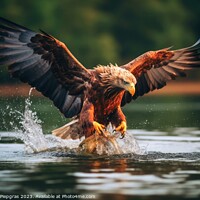 Buy canvas prints of Eagle catching fish in a lake created with generative AI technol by Michael Piepgras