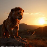 Buy canvas prints of The Lion King sunset view created with generative AI technology. by Michael Piepgras