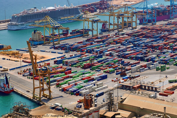 Aerial View of the industrial port of Barcelona on a sunny summer day. Picture Board by Michael Piepgras