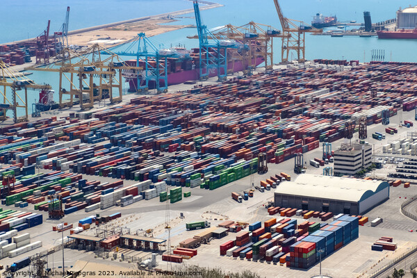 Aerial View of the industrial port of Barcelona on a sunny summer day Picture Board by Michael Piepgras
