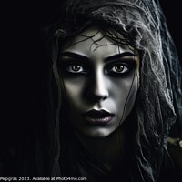 Buy canvas prints of A creepy woman with a dark spooky make up created with generativ by Michael Piepgras