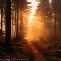 Buy canvas prints of A sunrise in a misty forest. by Michael Piepgras