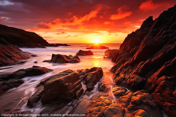 Beautiful sunset at a beach landscape looking like woolacombe. Picture Board by Michael Piepgras