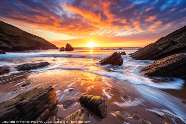 Beautiful sunset at a beach landscape looking like woolacombe. Picture Board by Michael Piepgras