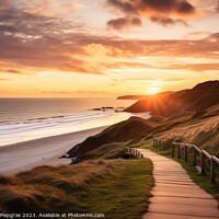 Buy canvas prints of Beautiful sunset at a beach landscape looking like woolacombe. by Michael Piepgras