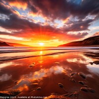 Buy canvas prints of Beautiful sunset at a beach landscape looking like woolacombe. by Michael Piepgras