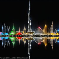 Buy canvas prints of A skyline of a big city in the night with water reflections. by Michael Piepgras