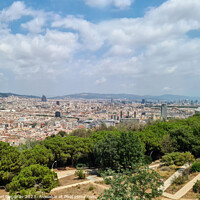 Buy canvas prints of Aerial view of beautiful city Barcelona in sunny summer weather. by Michael Piepgras