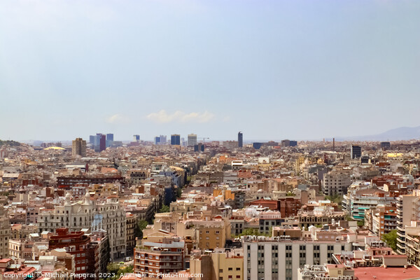 Aerial view of beautiful city Barcelona in sunny summer weather. Picture Board by Michael Piepgras