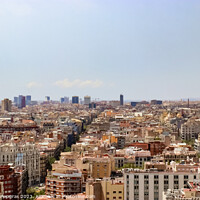 Buy canvas prints of Aerial view of beautiful city Barcelona in sunny summer weather. by Michael Piepgras