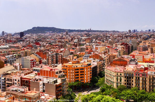 Aerial view of beautiful city Barcelona in sunny summer weather. Picture Board by Michael Piepgras