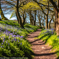 Buy canvas prints of Lonely Footpath through some blue bell flowers in a forest lands by Michael Piepgras
