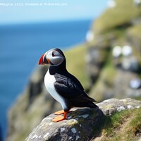 Buy canvas prints of A beautiful puffin bird in a close up view. by Michael Piepgras