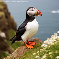 Buy canvas prints of A beautiful puffin bird in a close up view. by Michael Piepgras