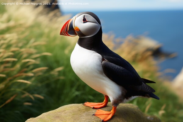 A beautiful puffin bird in a close up view. Picture Board by Michael Piepgras