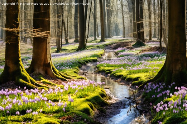 A deciduous forest in spring with a sea of crocus flowers on the Picture Board by Michael Piepgras