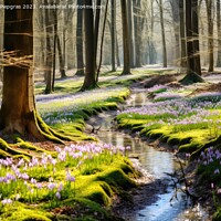 Buy canvas prints of A deciduous forest in spring with a sea of crocus flowers on the by Michael Piepgras