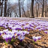 Buy canvas prints of A deciduous forest in spring with a sea of crocus flowers on the by Michael Piepgras