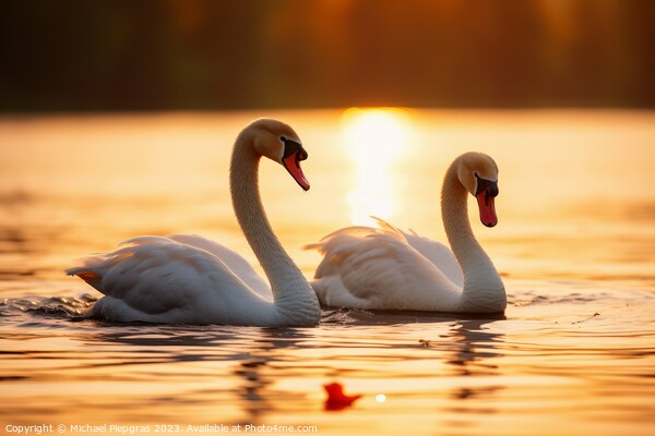 A swan couple in the sunset Picture Board by Michael Piepgras