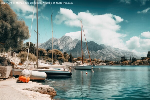 Beautiful view at a jetty of a small port with sailing boats. Picture Board by Michael Piepgras