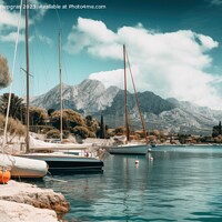 Buy canvas prints of Beautiful view at a jetty of a small port with sailing boats. by Michael Piepgras