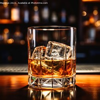 Buy canvas prints of Close up of a glass of whiskey with ice at a bar. by Michael Piepgras