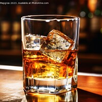 Buy canvas prints of Close up of a glass of whiskey with ice at a bar. by Michael Piepgras